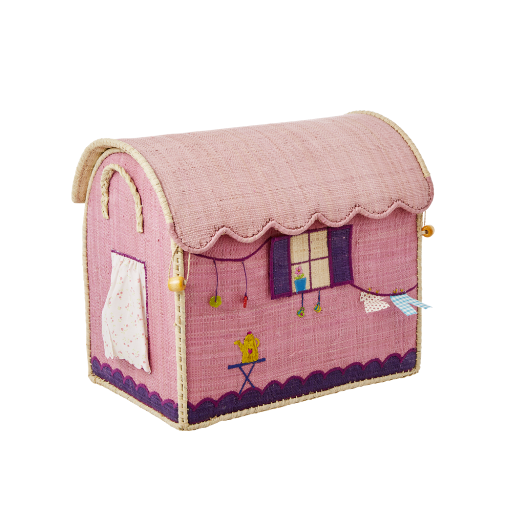 Small Pink Caravan Raffia Toy Storage Basket Rice DK